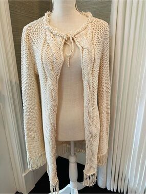 Lorena Antoniazzi fancy cable knit fringe sweater jacket